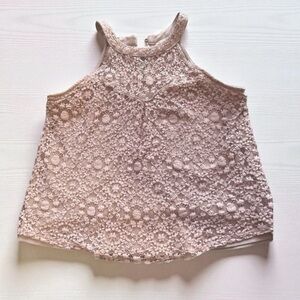 Monteau Pink Cropped Embellished in Lace Tank Top